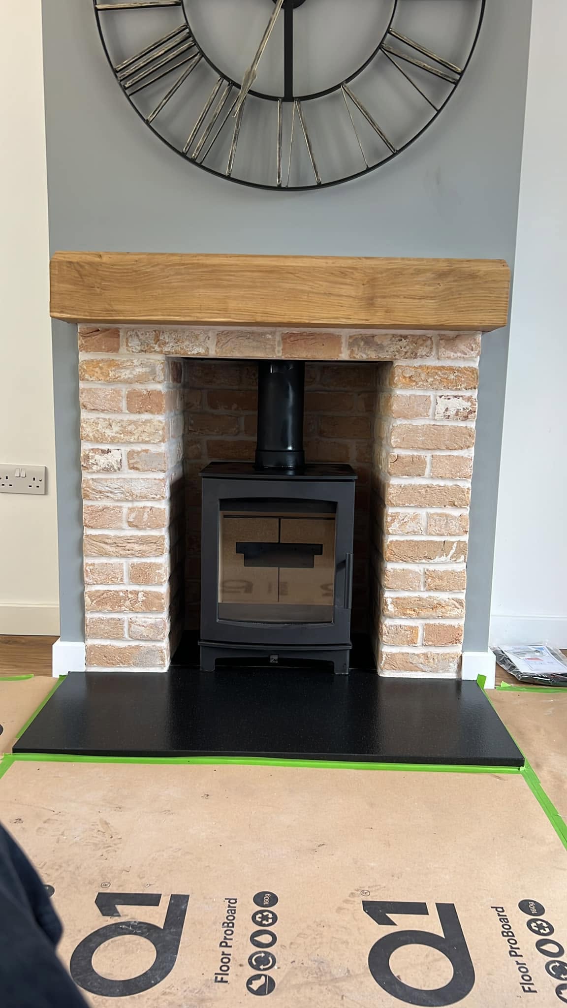 Detail of a newly installed wood-burning stove